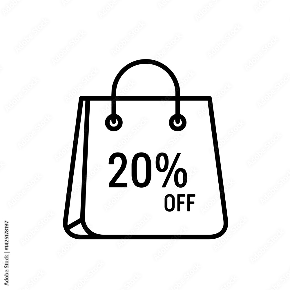 Shopping bag with 20% off promotion in minimalist design Shopping bag with 20% off promotion in minimalist design