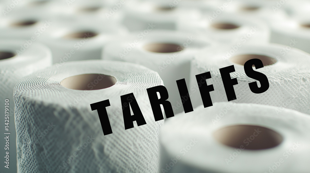 Tariffs word on toilet paper rolls