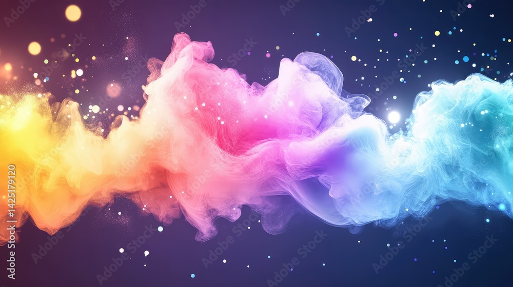 Abstract sound wave flowing through colorful glowing smoke on dark background, symbolizing rhythm and harmony Abstract sound wave flowing through colorful glowing smoke on dark background, symbolizing rhythm and harmony