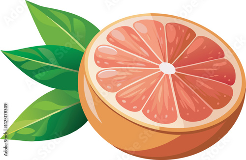 A vibrant and detailed vector illustration of a beautiful grapefruit, showcasing rich colors, juicy texture, and artistic citrus fruit elegance.