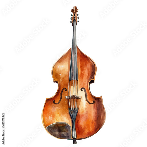 Double bass, watercolor illustration, isolated on a white background.

