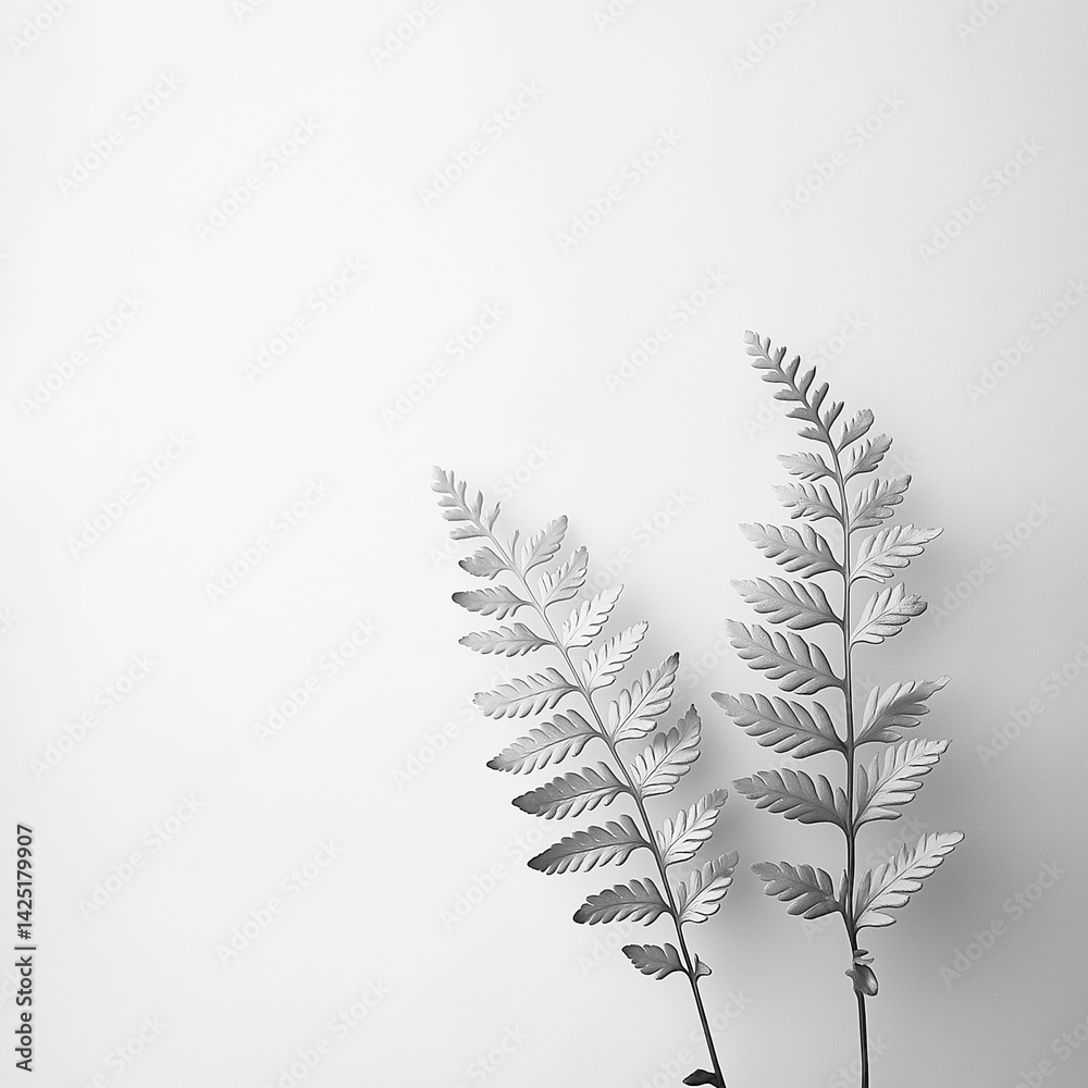 Minimalist black-and-white image focusing solely on a fern leaf Minimalist black-and-white image focusing solely on a fern leaf