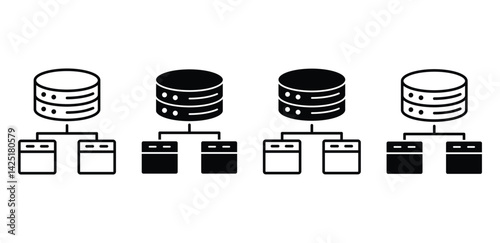 Data Modeling Icons Black and White Database System Diagrams Vector Design
