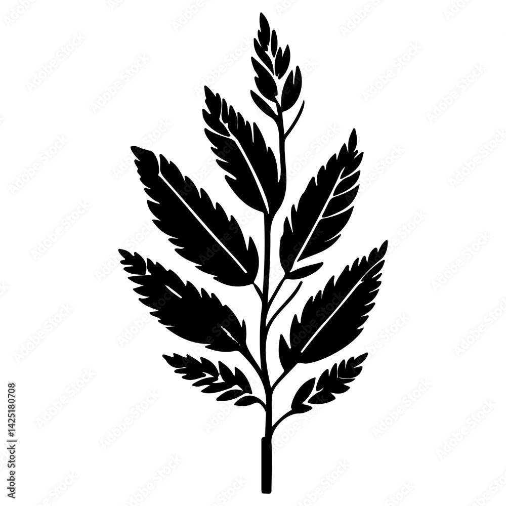 Elegant Botanical Silhouette of Leafy Branch Elegant Botanical Silhouette of Leafy Branch