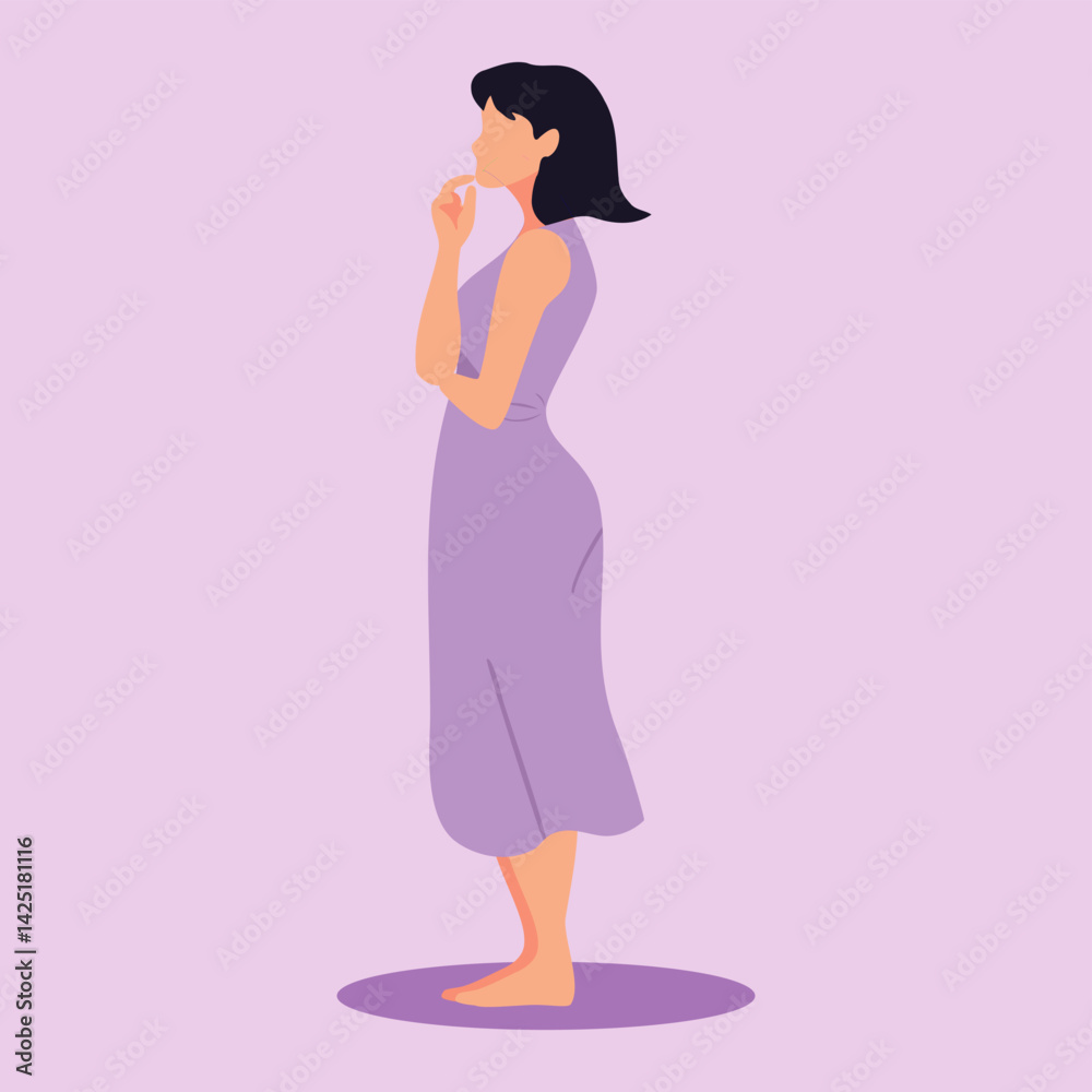 A woman thinking about an answer or solution to a problem with confusion and doubt. A thoughtful person with mental focus, curious to find an idea, make a decision or solve a question or riddle A woman thinking about an answer or solution to a problem with confusion and doubt. A thoughtful person with mental focus, curious to find an idea, make a decision or solve a question or riddle