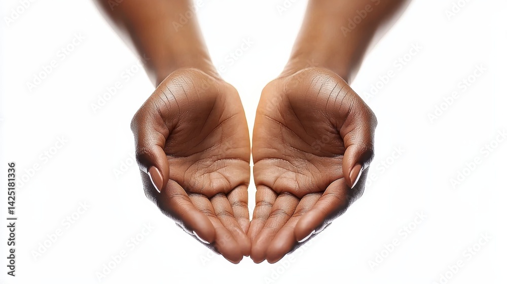 Mental Health Awareness Month Open hands showcasing textured skin against a white background, symbolizing care and openness.