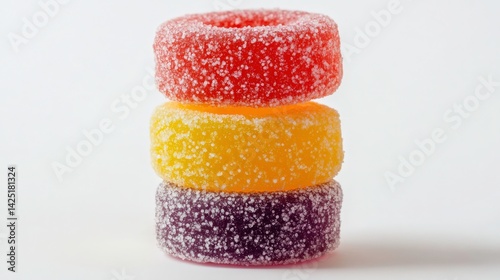 Colorful Candy Rings Stacked on White Background