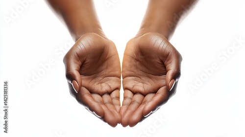 Obraz na płótnie Mental Health Awareness Month Open hands showcasing textured skin against a white background, symbolizing care and openness. w salonie