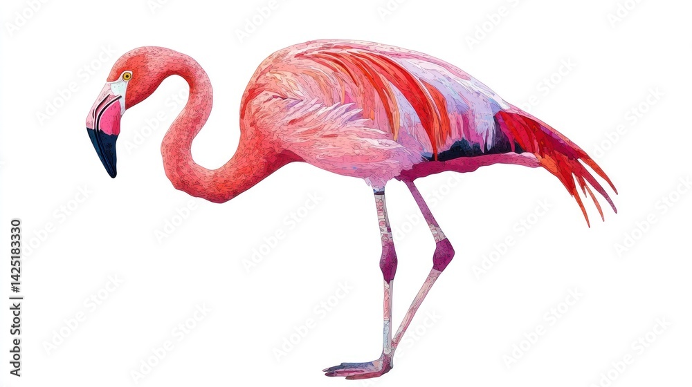 Obraz premium Pink flamingo, detailed illustration