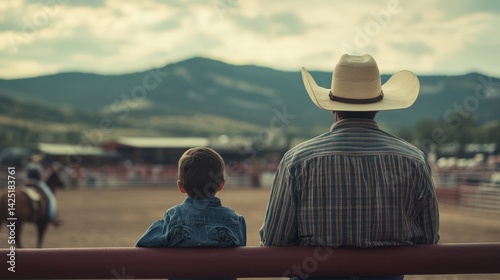 Father and son watching a rodeo show.