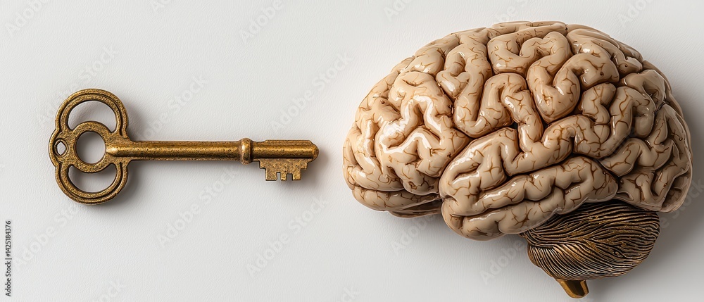 Mental Health Awareness Month Brain and key symbolizing knowledge and access to the mind.