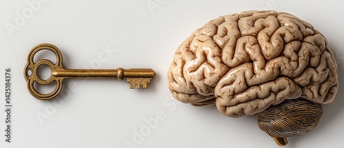 Obraz na płótnie Mental Health Awareness Month Brain and key symbolizing knowledge and access to the mind. w salonie