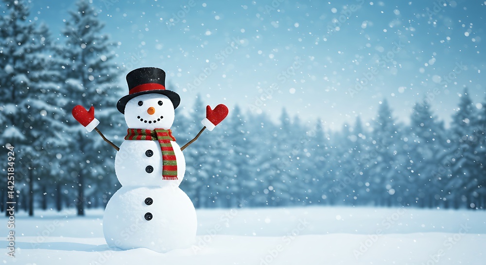 Snowman Standing in Snowy Forest During Snowfall Snowman Standing in Snowy Forest During Snowfall