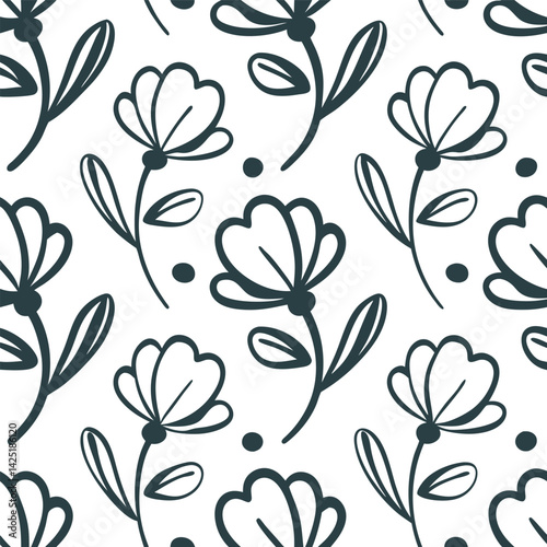 Seamless floral pattern with vintage flower and leaf vector design