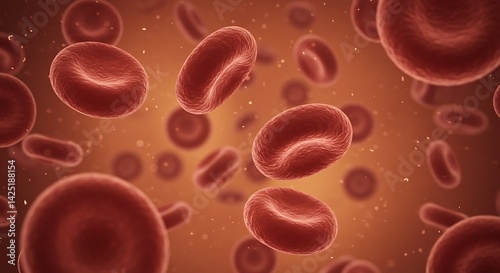 Macro of Red Blood Cells in Plasma. Realistic macro scene of human red blood cells in motion inside plasma. Designed for scientific research, medical illustration, and anatomy education.	