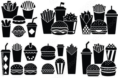 set of different kinds of food and drink