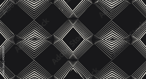Abstract geometric pattern with black diamonds and white lines creating a modern eyecatching design