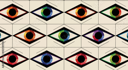 Colorful eye grid diamond pupils geometric iris art