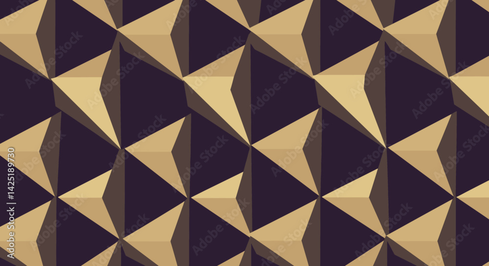 Faceted tan pyramids rise from deep purple spaces in a geometric dance Faceted tan pyramids rise from deep purple spaces in a geometric dance