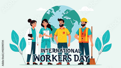 International Workers Day Diverse Professions Global Unity
