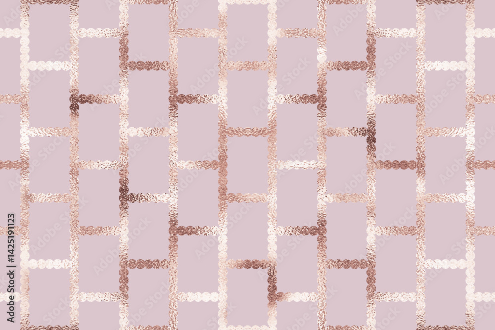 Fototapeta premium Decorative geometric seamless pattern with rose gold glitter brick texture.