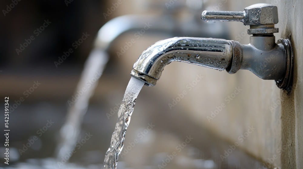 Two water faucets dripping water into a basin. Two water faucets dripping water into a basin.
