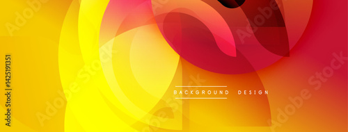 Abstract vibrant layers create dynamic composition. Warm color palette dominates, featuring yellow, orange, red hues. Smooth gradients suggest depth, modern aesthetic.