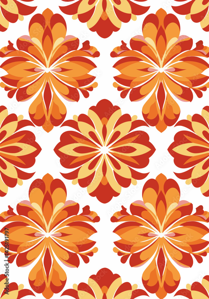 Retro floral tile motif in warm hues Retro floral tile motif in warm hues