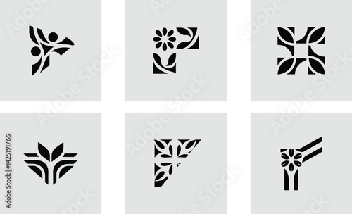 Martial arts logo with floral decoration logo styllish vector art set design
