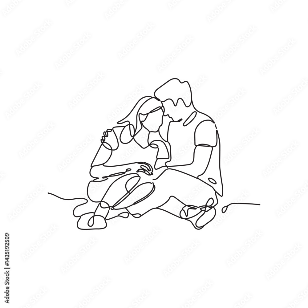 Obraz premium couple expecting baby one line drawing vector
