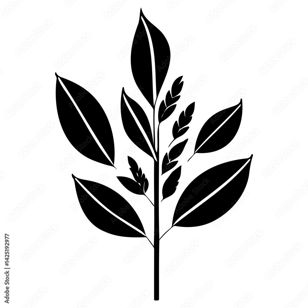 Silhouette botanical design with leaves and grains Silhouette botanical design with leaves and grains