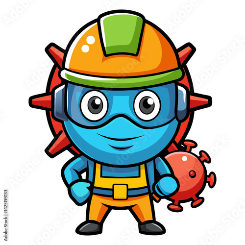 corona virus welder mascot. cartoon vector
