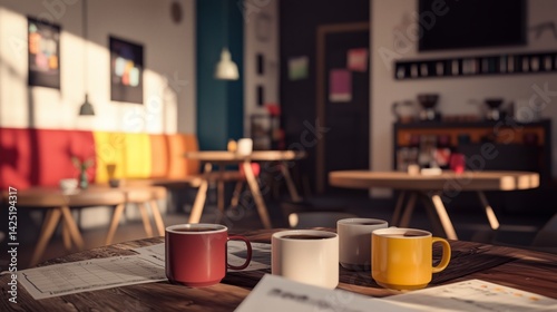 Cozy Teachers Lounge with Coffee Mugs and Lesson Plans in Bright Room