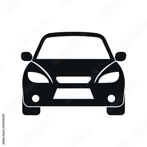 Car Front Facing Icon Vector Silhouette on White Background
