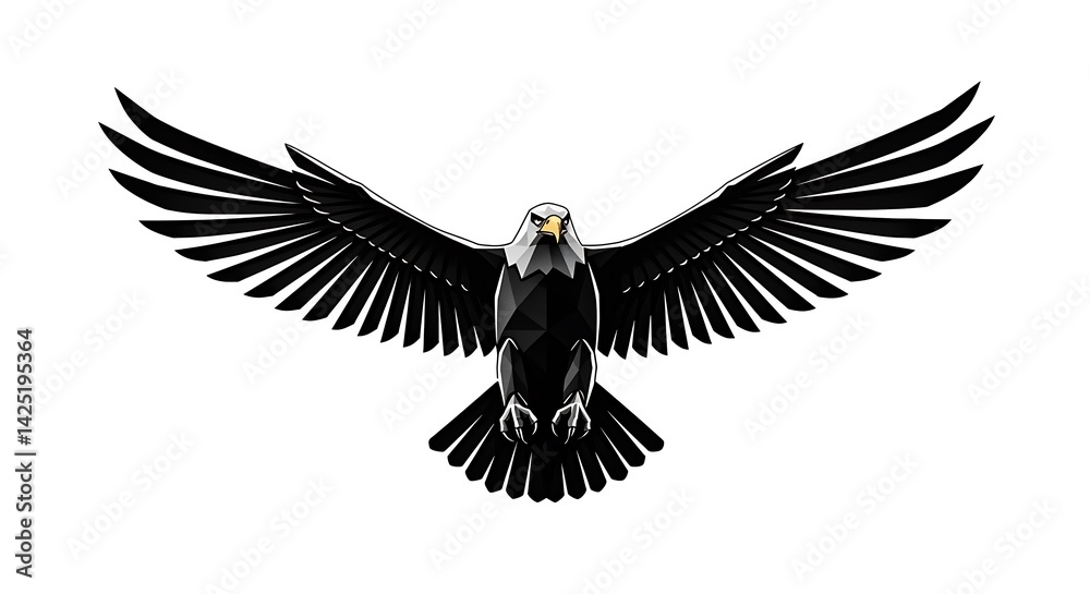 Obraz premium Single-line geometric eagle silhouette, dynamic wings spread, ultra-clean strokes, negative space body, monochrome contrast