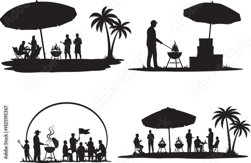 BBQ picnic party coocer man vector silhouette image 