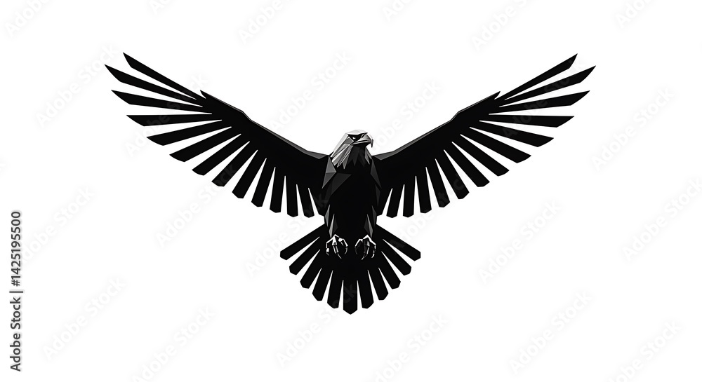 Obraz premium Single-line geometric eagle silhouette, dynamic wings spread, ultra-clean strokes, negative space body, monochrome contrast