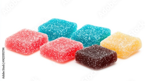 Vibrant Sour Candy Pieces on White Background