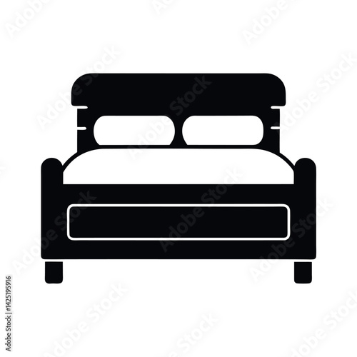 Double Bed Icon Vector Silhouette on White Background