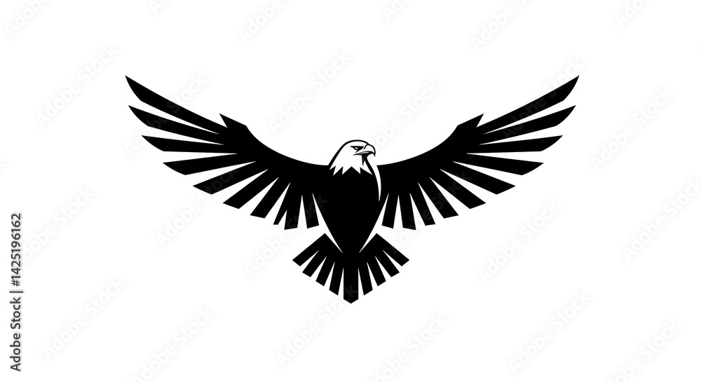 Obraz premium Single-line geometric eagle silhouette, dynamic wings spread, ultra-clean strokes, negative space body, monochrome contrast