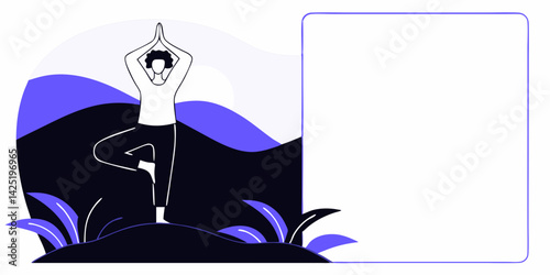 Yoga Outdoors Vector, Tree Pose Wellness Illustration, Calm Fitness Scene, Mindful Exercise in Nature, Flat Yoga Practice Design
