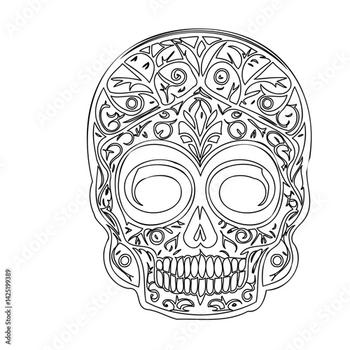 Ornate Skull Illustration for Coloring Design