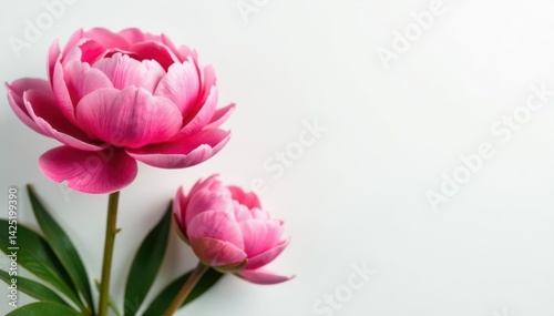 Luxurious pink peonies, full bloom, pristine white backdrop, blossom, petals, wallpaper