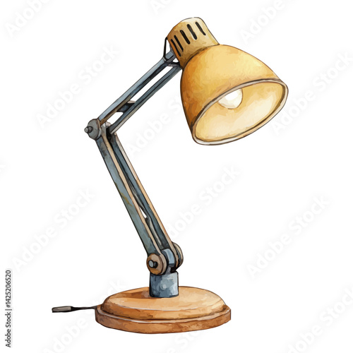 Desk lamp with adjustable arm, watercolor illustration, isolated on a white background.

