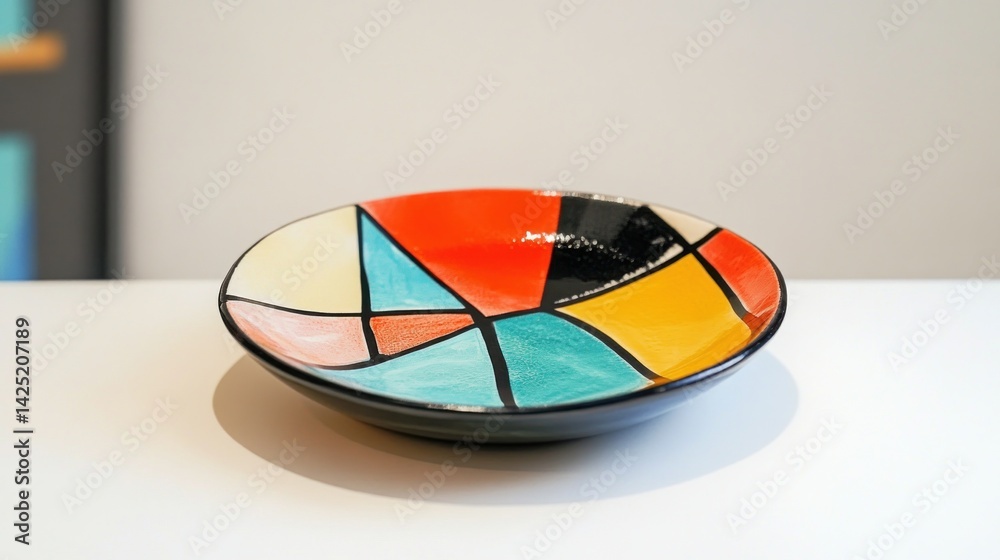 Fototapeta premium Vibrant colorful geometric ceramic plate