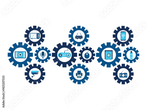 Technology integrated icons set. Vector gear mechanism connection concept 