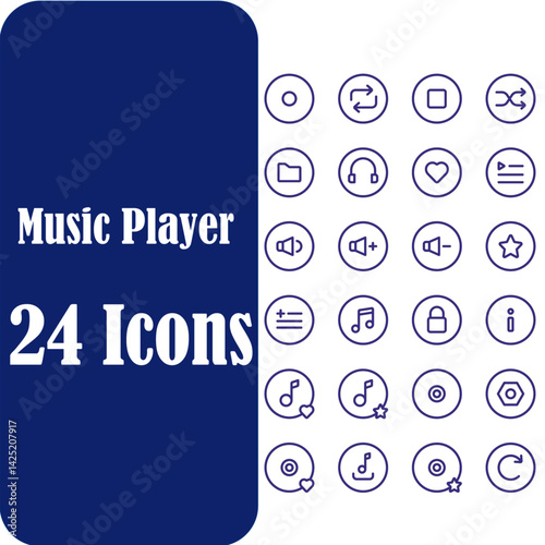 Simple Set of Music Related Vector Line Icons. Contains such Icons as Guitar, Treble Clef, In-ear Headphones, Trumpet and more. Editable Stroke.