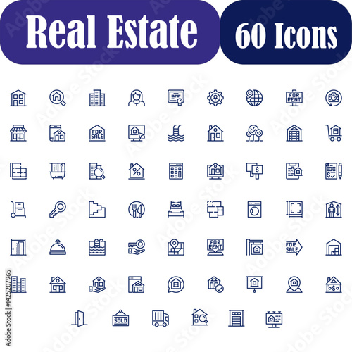 Real Estate minimal thin line web icon set. Included the icons as realty, property, mortgage, home loan and more. Outline icons collection. Simple vector illustration