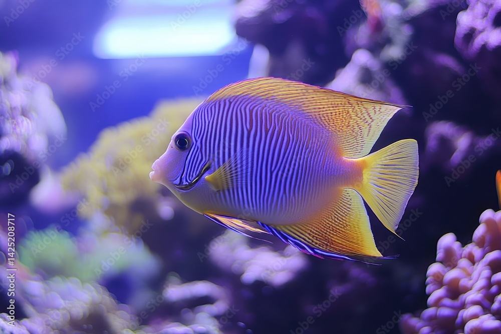Naklejka premium Vibrant angelfish in a coral reef aquarium