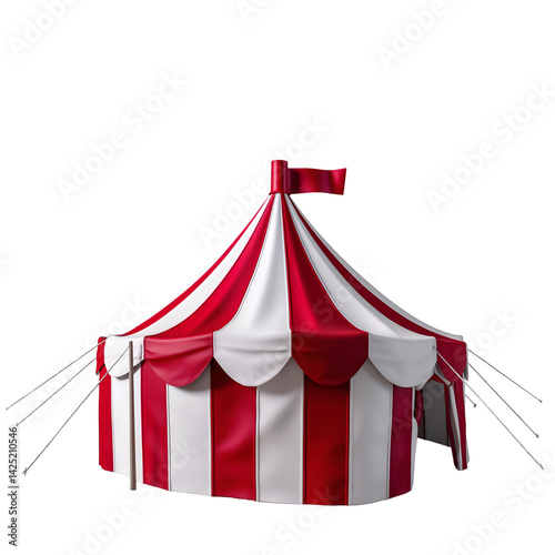 Stripped Tent Illustration Against White or Transparent Backdrop, Red and White Colors